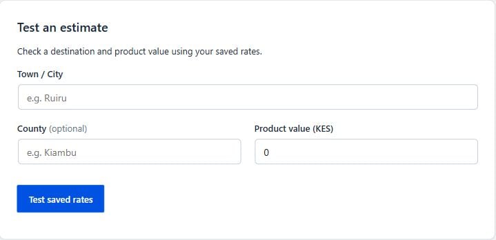 Ndovu Shipping for WooCommerce — actual interface detail